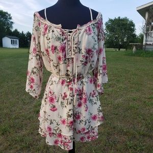 Purple snow flowy off the shoulder dress, size M